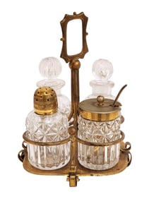 Victorian Silverplate & Cut Glass Condiment Set, 19th C.