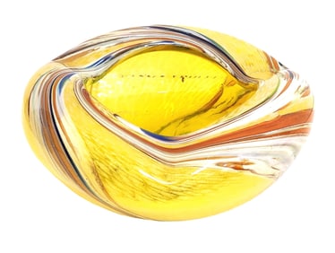 Mid-Century Murano Art Glass Yellow & Multicolor Swirl Bowl