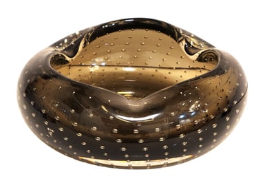 Mid-Century Murano Bullicante Glass Bowl / Ashtray in Smoky Amber