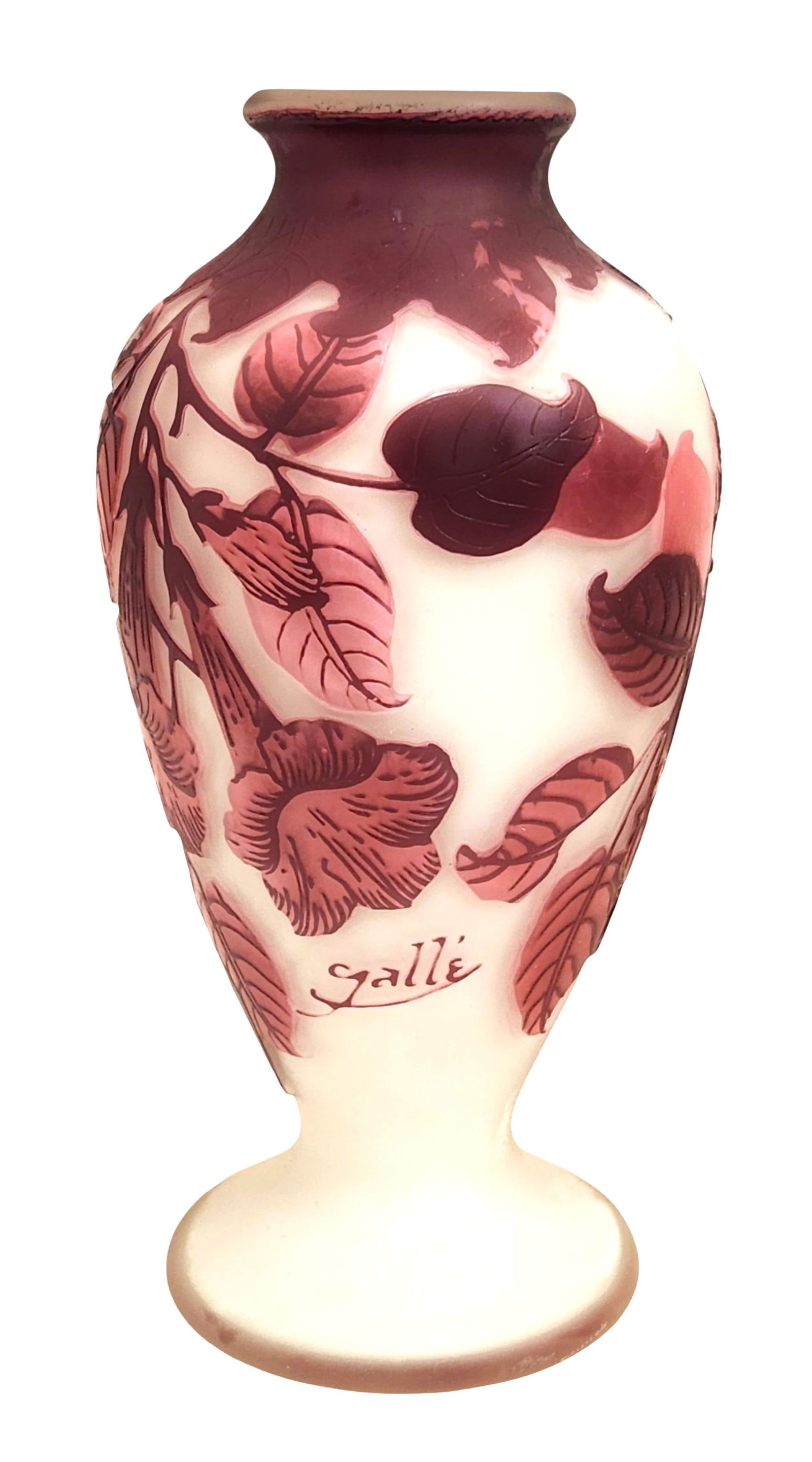 Cameo Glass Vase Signed Gallé with Floral Motif (1 of 3)