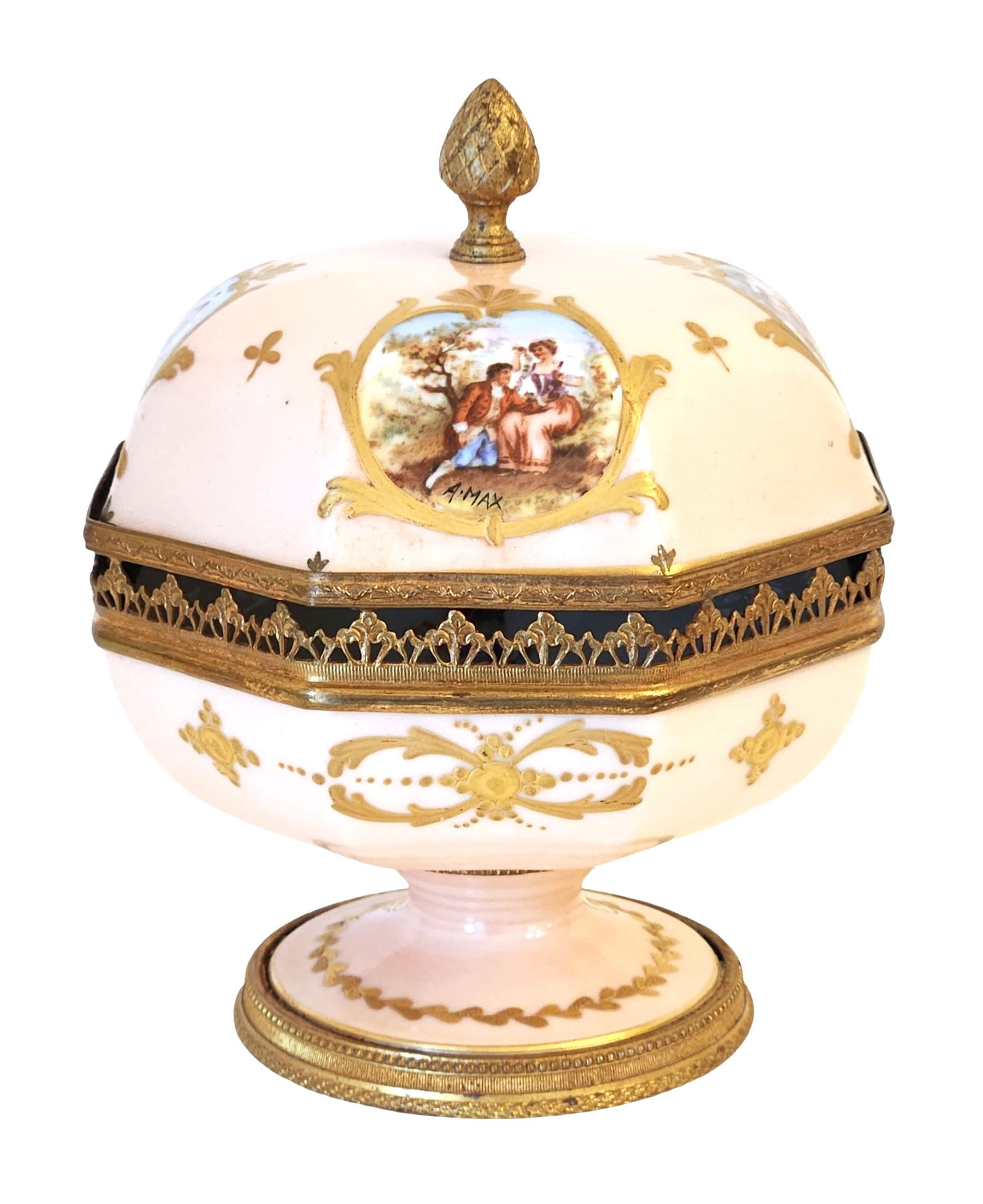 French Sevres Porcelain and Ormolu Covered Box, Signed A. Max (1 of 8)