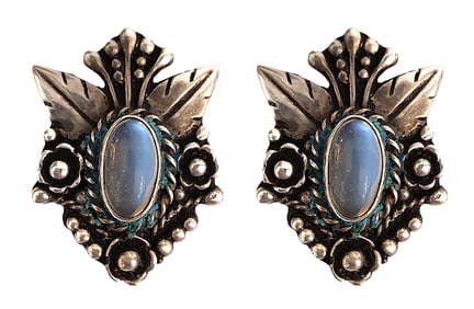Pair of Vintage Sterling Earrings with Floral Design
