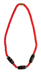 Navajo Style Coral Bead Necklace with Decorated Barrel Beads
