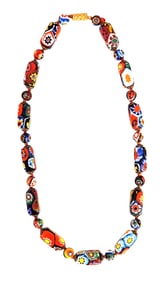 Vintage Murano Millefiori Glass Necklace with Rectangular Beads