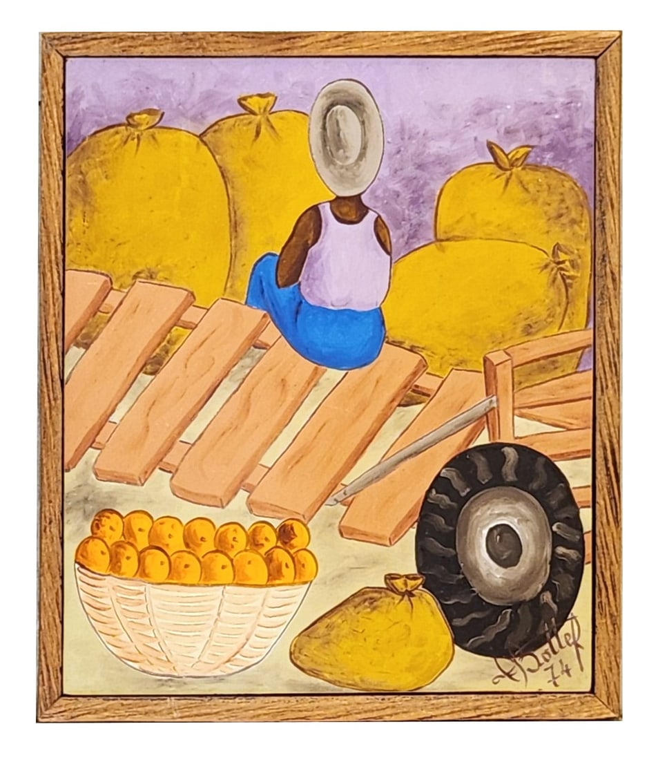 Henry Claude Bottex (Born 1947) Haiti: Henry Claude Bottex (Born 1947) Haiti Oil on Masonite Measure 12"in H x 10"in W and 13"in H x 11"in W framed Biography: Henry Bottex, born in 1947 in Port-Margot, Haiti, is an artist known for his viv