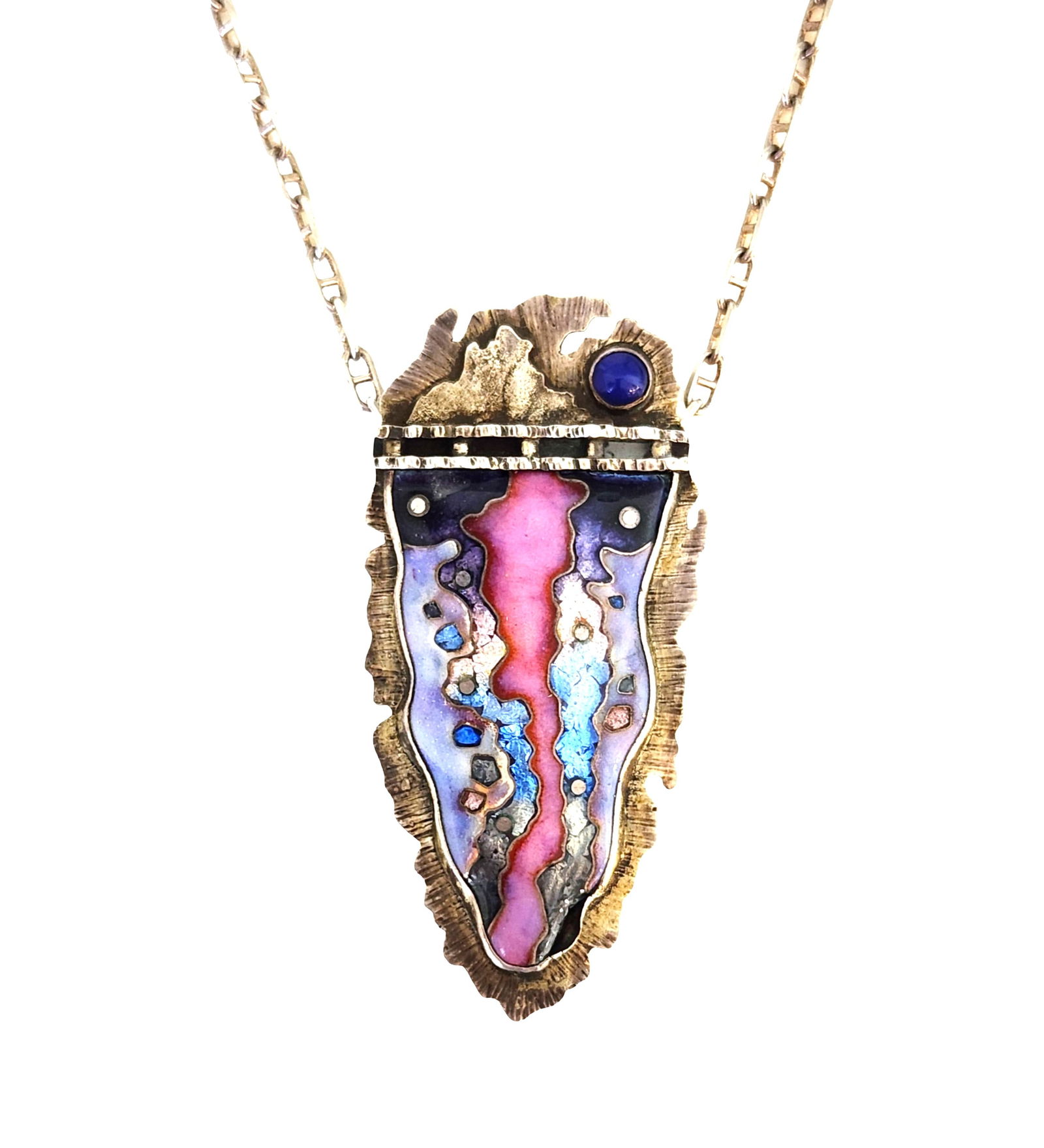 Modernist Enamel and Stone Pendant Necklace, Studio Art Jewelry, ca. 1970s–1990s (1 of 3)