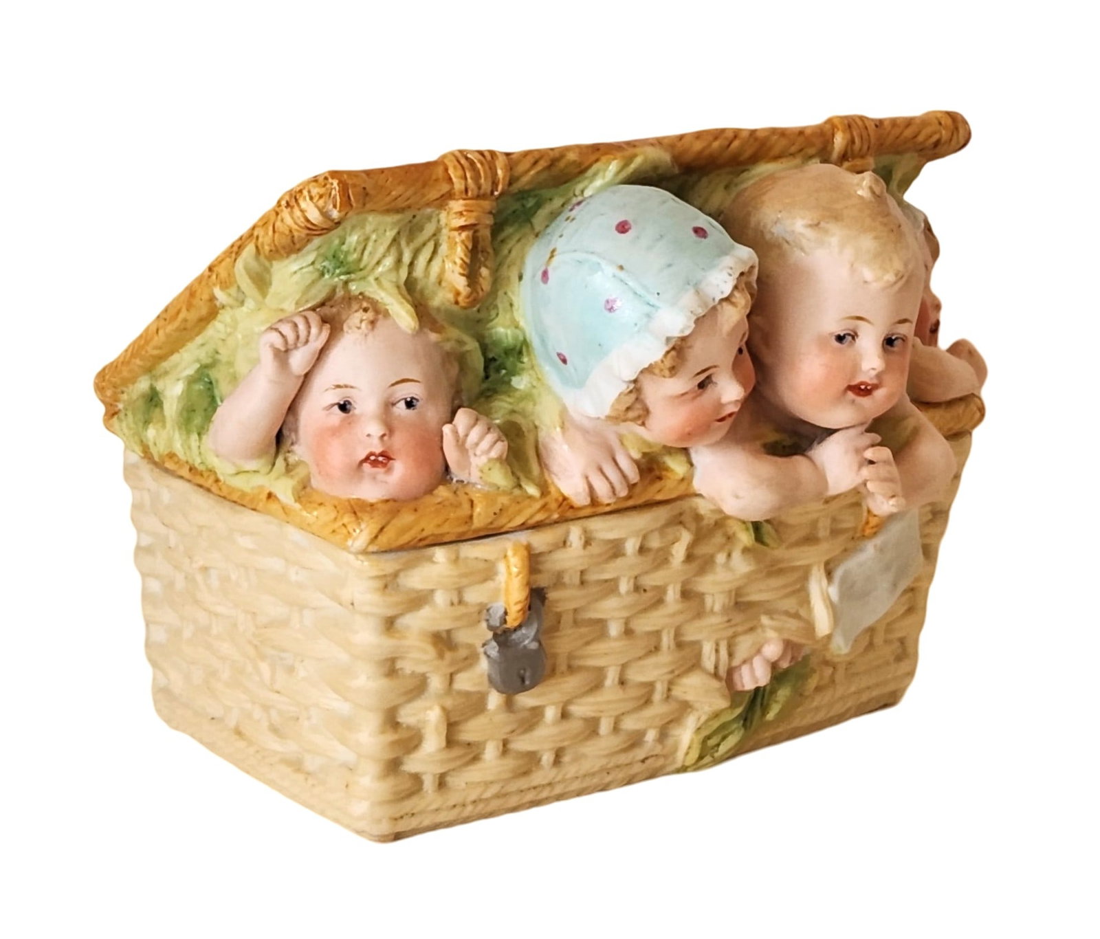 Antique Gebruder Heubach Bisque Figurine Piano Baby Box: Antique Gebruder Heubach Bisque Figurine Piano Baby Box Measure 4"in H x 5 1/2"in W x 4 "in D