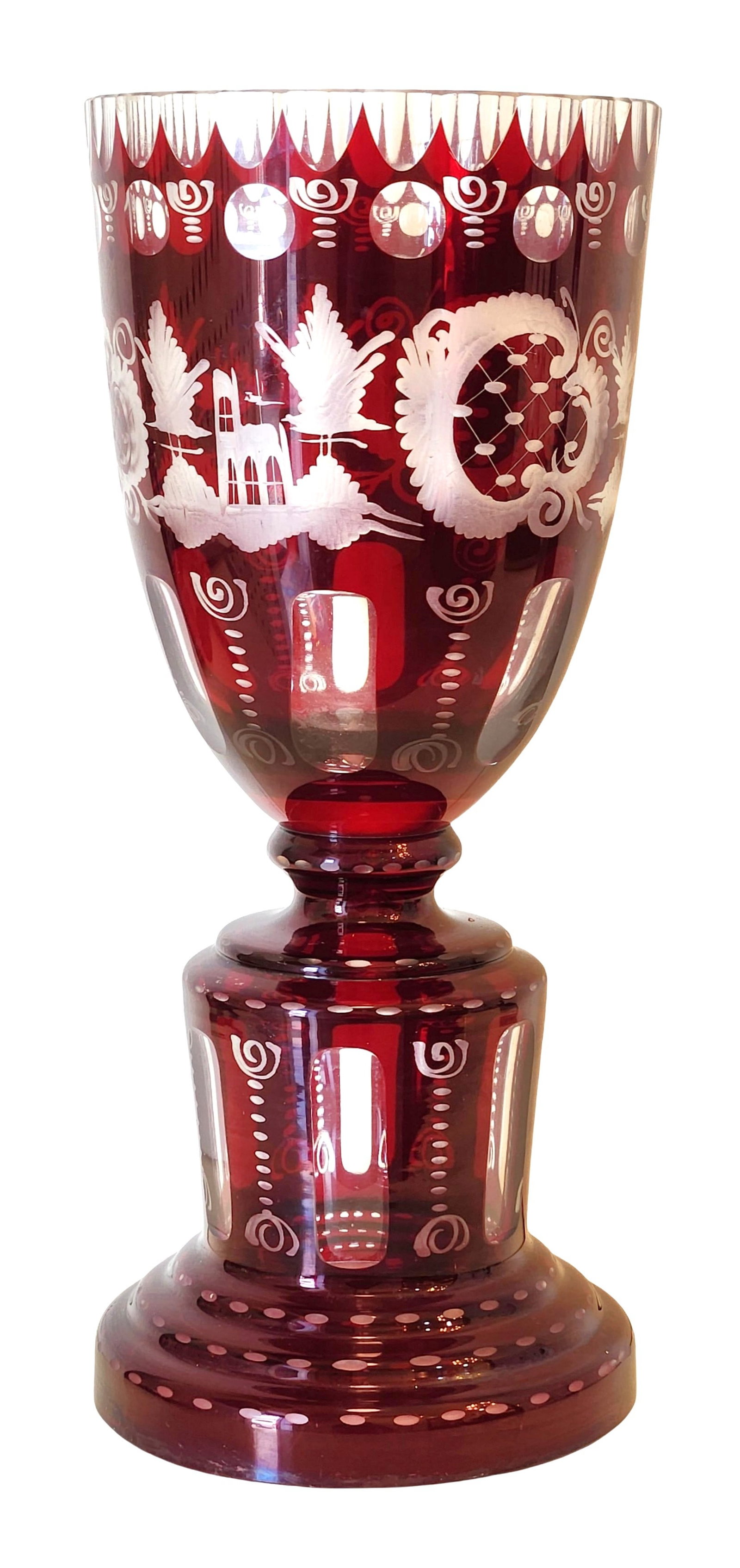 Bohemian Ruby Red Cut-to-Clear Glass Goblet, 19th Century (1 of 2)