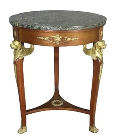 19th Century French Empire Style Mahogany Gueridon Table with Marble Top and Ormolu Mounts
