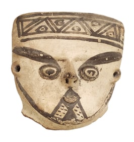 Pre-Columbian Terracotta Face Fragment with Painted Designs