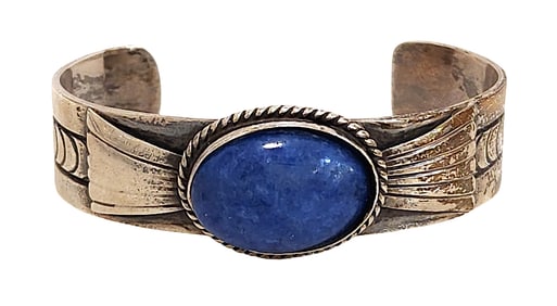 Norbert Johnson Sterling Silver Cuff Bracelet with Blue Gemstone