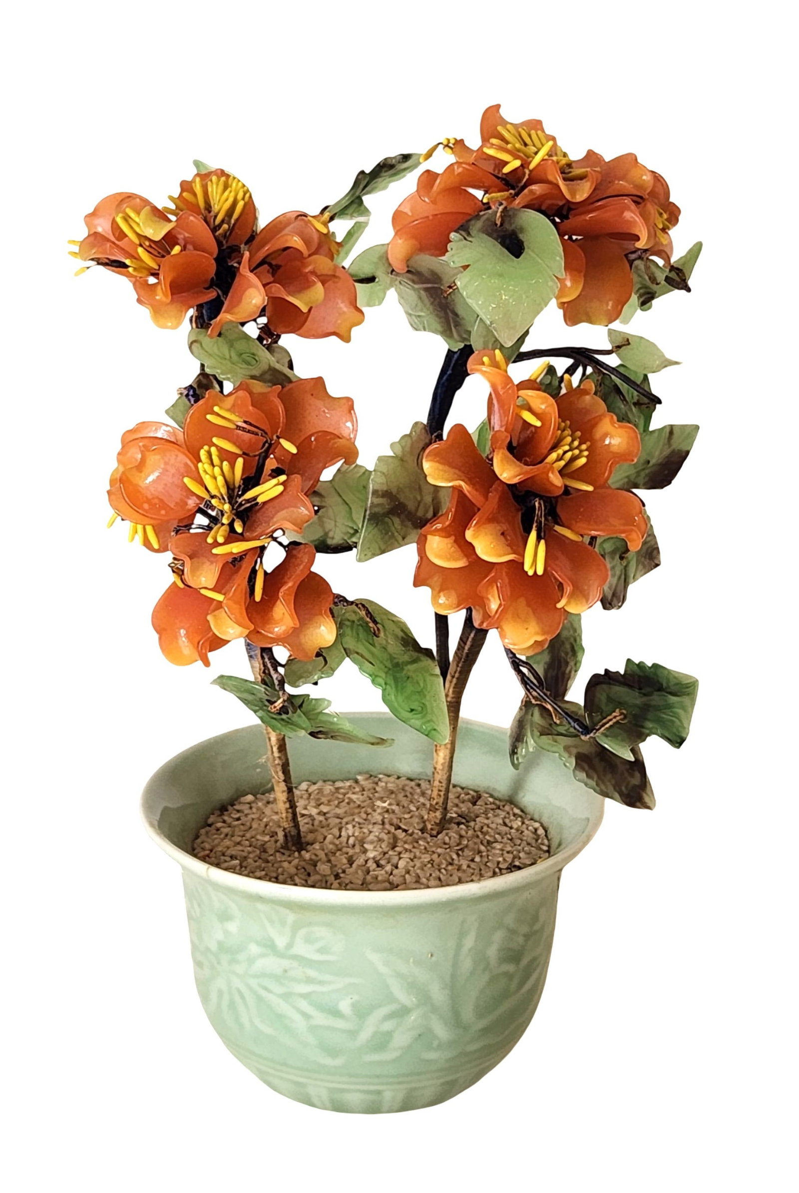 Vintage Jade Glass Bonsai Tree Chinoiserie Decorative Tabletop Floral (1 of 2)