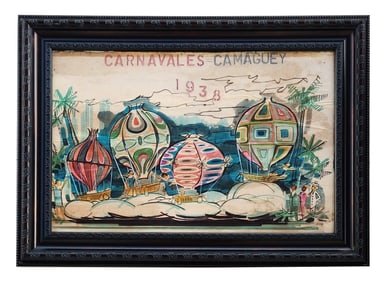 Original 1938 Carnival Camagüey Float Design Drawing, Cuba