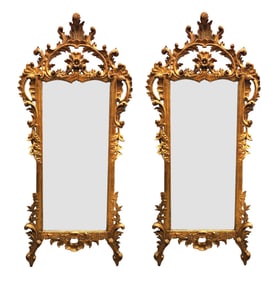 Pair of  Italian Rococo Style Giltwood Mirrors