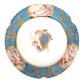 Sevres Porcelain Plate with Cherubs and Gilt Decoration