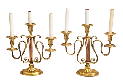 Pair of Neoclassical Gilt Bronze Three-Light Candelabra