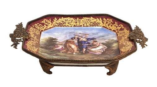 Sevres Hand-Painted Porcelain Centerpiece with Gilt Bronze Handles, Chateau des Songes Mark