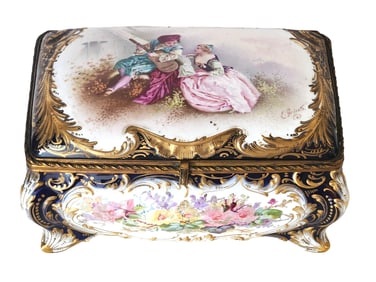 Antique 19th Century Large French Sevres Box Hand Painted
