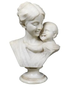 Ferdinando Vicchi (1875–1945) Italian Marble Bust – Mother and Child