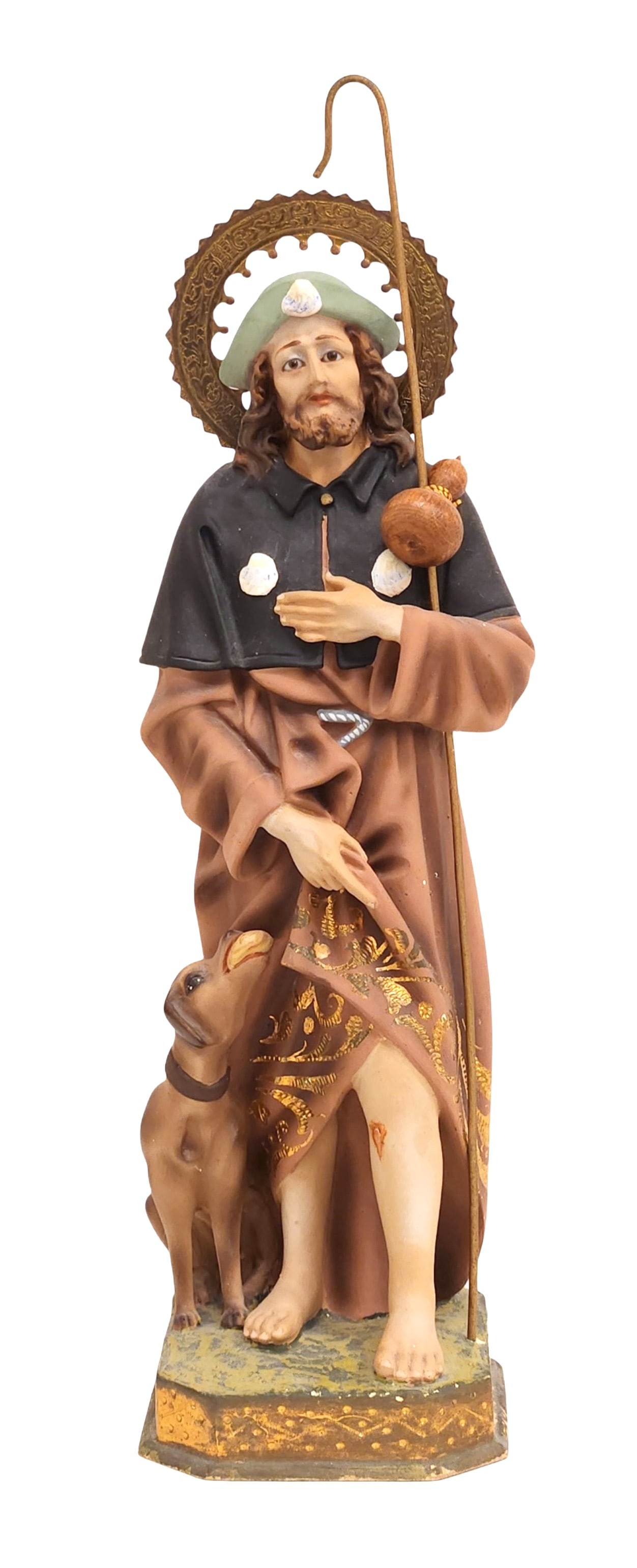 Hand-Painted Statue of Saint Roch with Dog, Pilgrim’s Staff, and Halo (1 of 4)