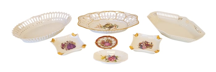 Collection of 7 European Porcelain Dishes and Trays – Limoges France, Royal Darube Hungary ,