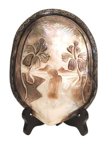 Carved Mother-of-Pearl Souvenir Plaque, Tahiti