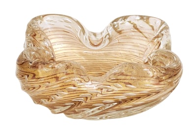 Murano Gold Aventurine Glass Ashtray / Bowl