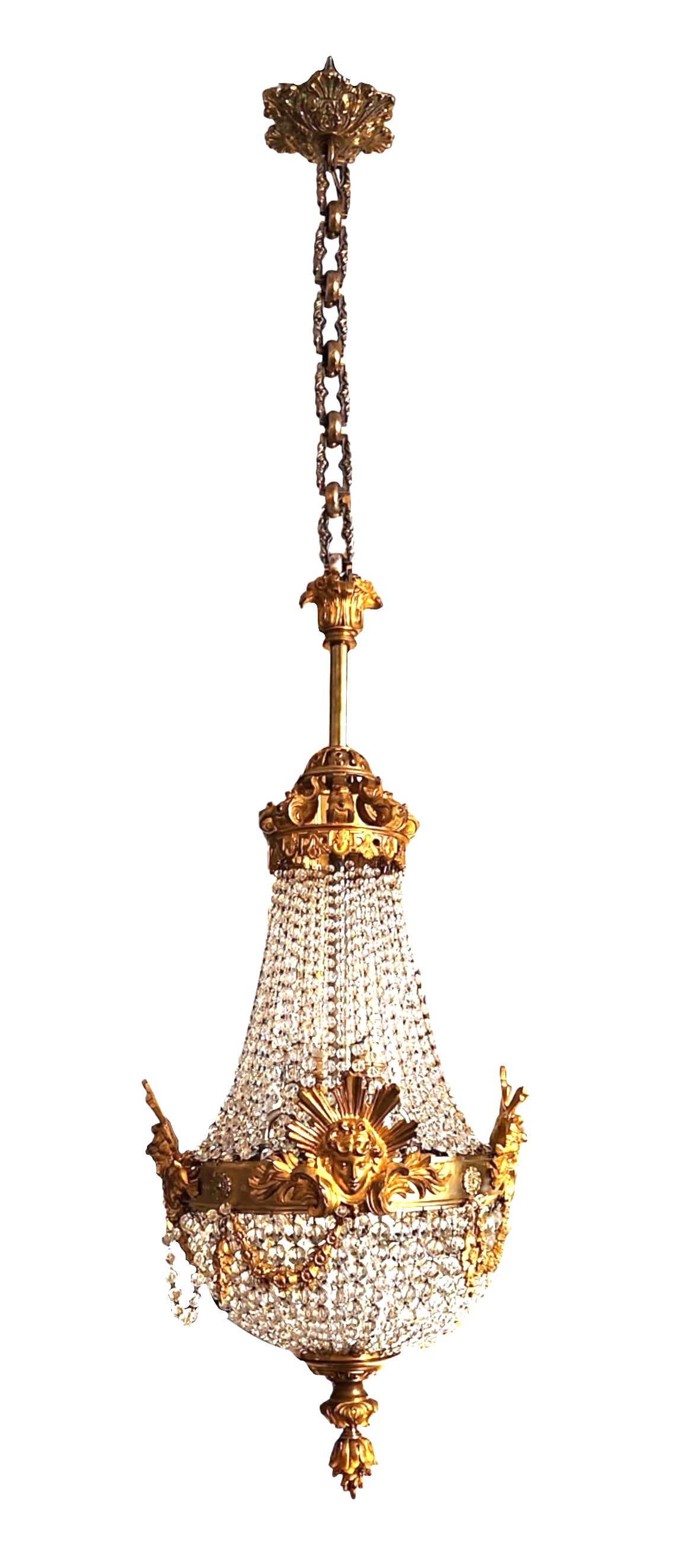 French Empire Style Gilt Bronze and Crystal Basket Chandelier, 20th Century (1 of 8)