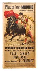 1979 Madrid Bullfighting Poster – Paco Camino, David Webb, Manuel Benítez “El Cordobés