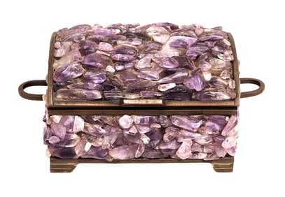 Vintage Mexican Amethyst Stone Trinket Box