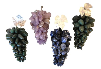 Set of Four Hardstone Grapes with Metal Leaves