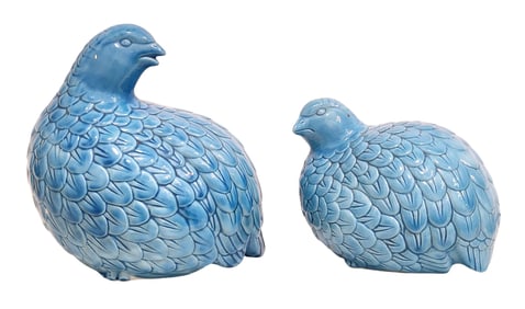 Pair of Mid-Century Italian Style Turquoise Glazed Ceramic Quail Figures