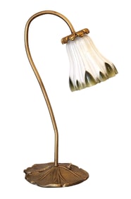 Art Nouveau Style Gilt Metal Table Lamp with Glass Floral Shade