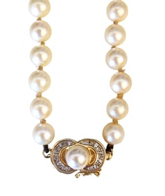 Cultured Pearl Necklace with 14K Gold and Mother-of-Pearl Clasp