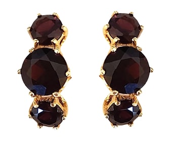 Pair of 1K Gold Earrings with Faceted Garnets