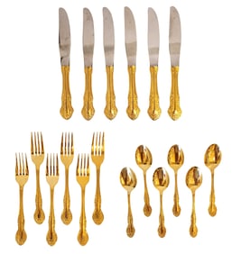 Capco Gold-Tone Stainless Steel Flatware Set, Japan & Korea – 18 Pieces