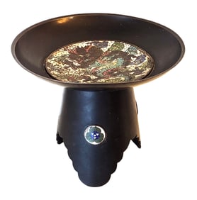 Chinese Cloisonné and Bronze Pedestal Dish with Dragon Motif