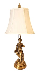 Vintage Granitex Gilded Figural Table Lamp – Young Girl with Wheat Sheaf