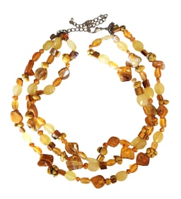 Three-Strand Natural Amber and Stone Bead Necklace