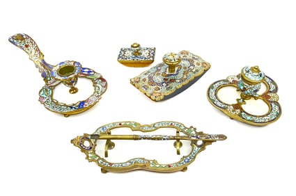 19th Century Five Pieces Champleve Desk Set