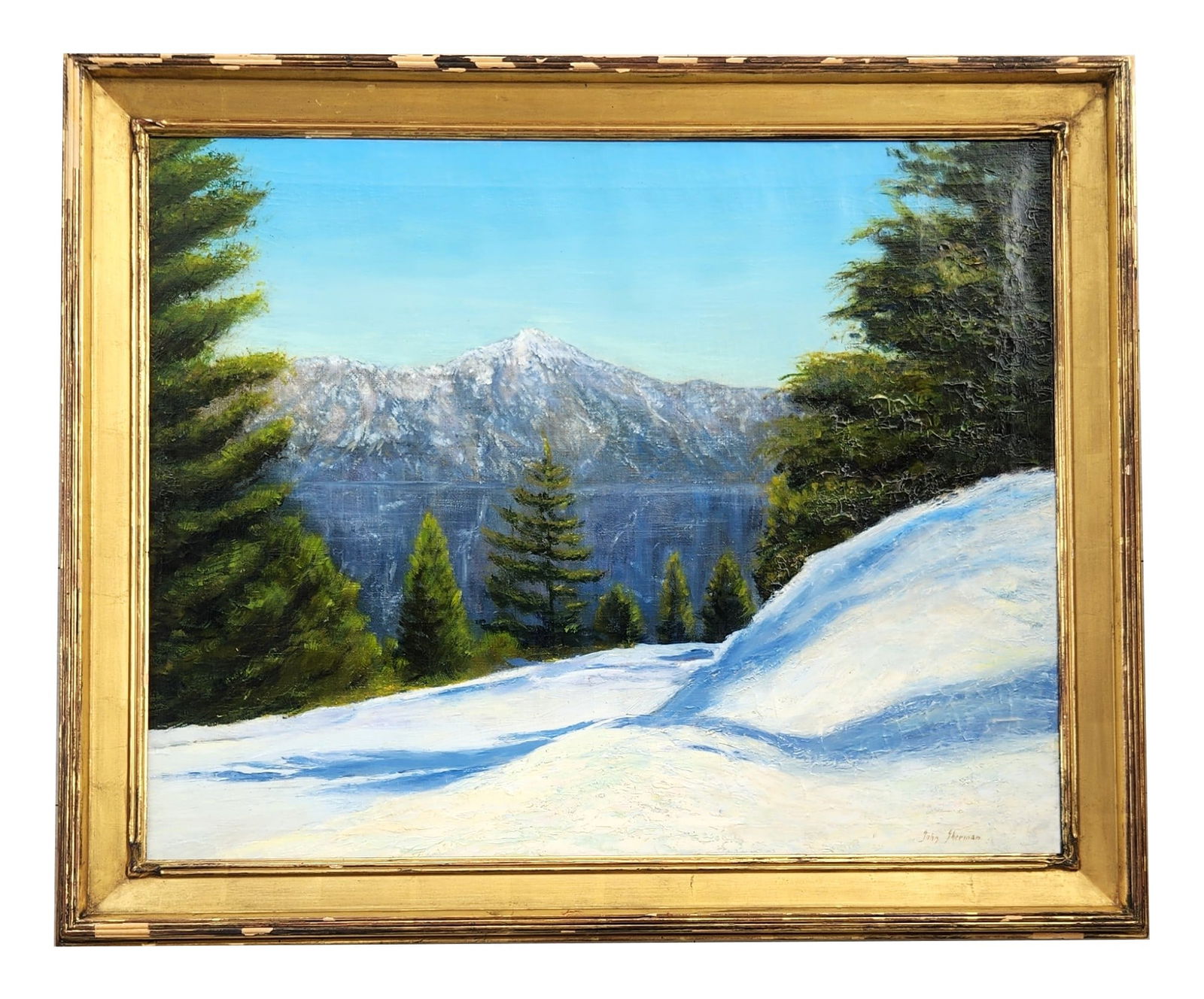 John Sharman (1879 - 1971) American: John Walter Sherman (1881 - 1959) American Oil on Canvas Measure 23 1/2"in H x 29 1/2"in W and 29"in H x 35"in W framed Known for: Landscape, figure, still life