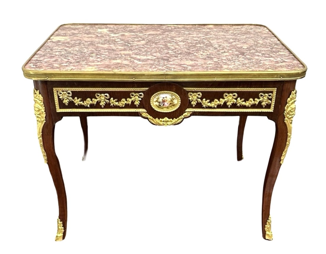 Antique French 19th Century Side Table with Gilt Bronze and Porcelain Plaques (1 of 10)