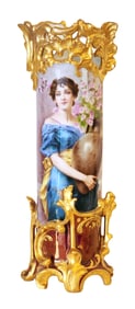 Royal Vienna Hand-Painted Porcelain Vase, Portrait of a Maiden, Signed Wagner