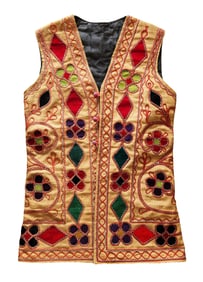 Vintage Hand-Embroidered Folk Vest with Colorful Appliqué