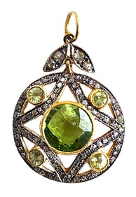 Antique-Style Silver Gilt Pendant with Peridot and Rose-Cut Diamonds
