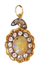 Silver Gilt Pendant with Opal, White Sapphires, and Rose-Cut Diamonds