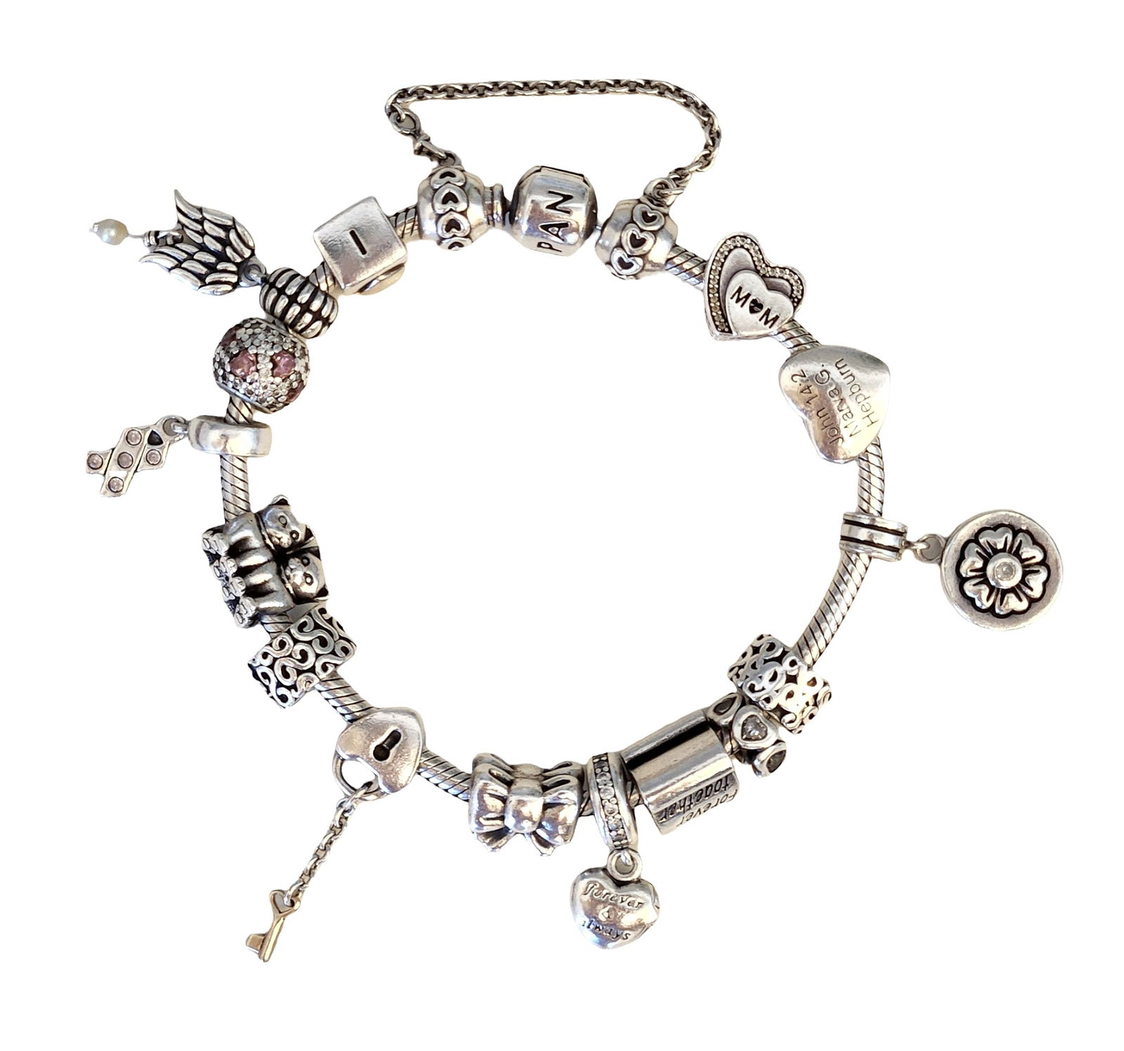 Pandora Sterling Silver Charm Bracelet with Charms (1 of 4)
