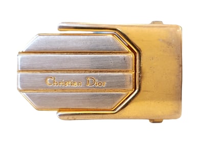 Vintage Christian Dior Gold and Silver-Tone Belt Buckle