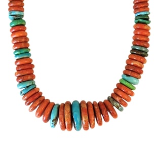 Vintage Sterling Silver Necklace with Spiny Oyster and Turquoise Beads