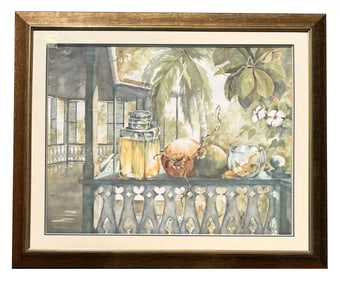Tropical Still Life Watercolor Signed Jerl, 1997